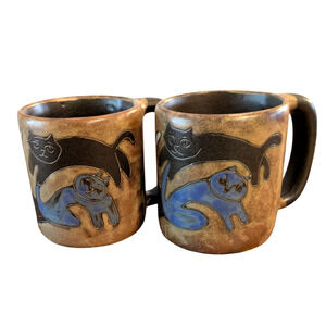 Cats Mara Mug Stoneware Pottery 16oz Handcrafted Coffee Tea Brown Lead Free Lot
